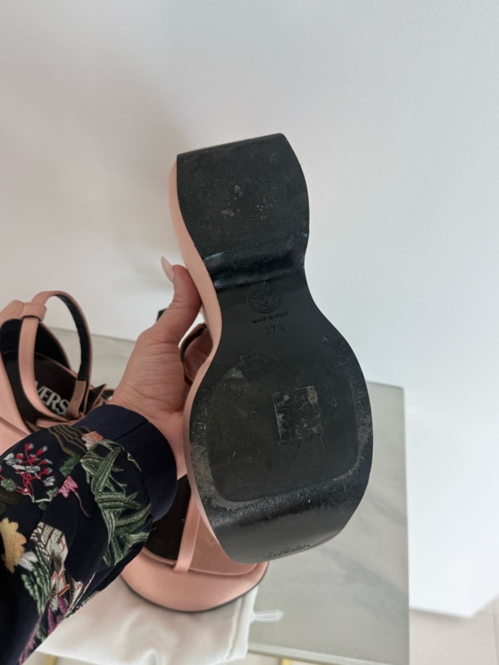 Versace Rose-Tone Platform Wedge Sandals with Ankle Strap - Picture 5 of 5